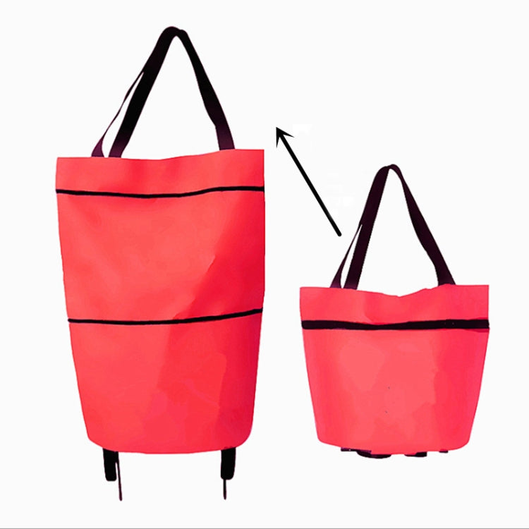 Portable Shopping Cart Foldable Tote With Wheels(Red)