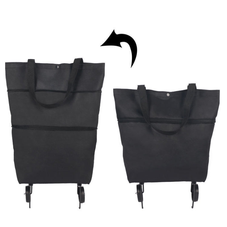 Portable Shopping Cart Foldable Tote With Wheels(Black)