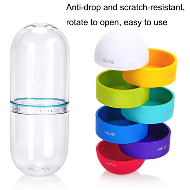 Portable Cylindrical Rotary 7 Compartments Independent Plastic Travel Pill Box(As Show)