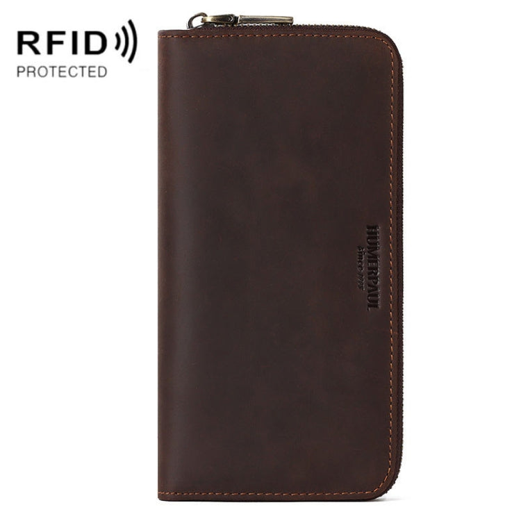 HUMERPAUL BP816 RFID Anti-Magnetic Men Long Wallet Business Retro Multi-Card Solt Handbag(Brown)
