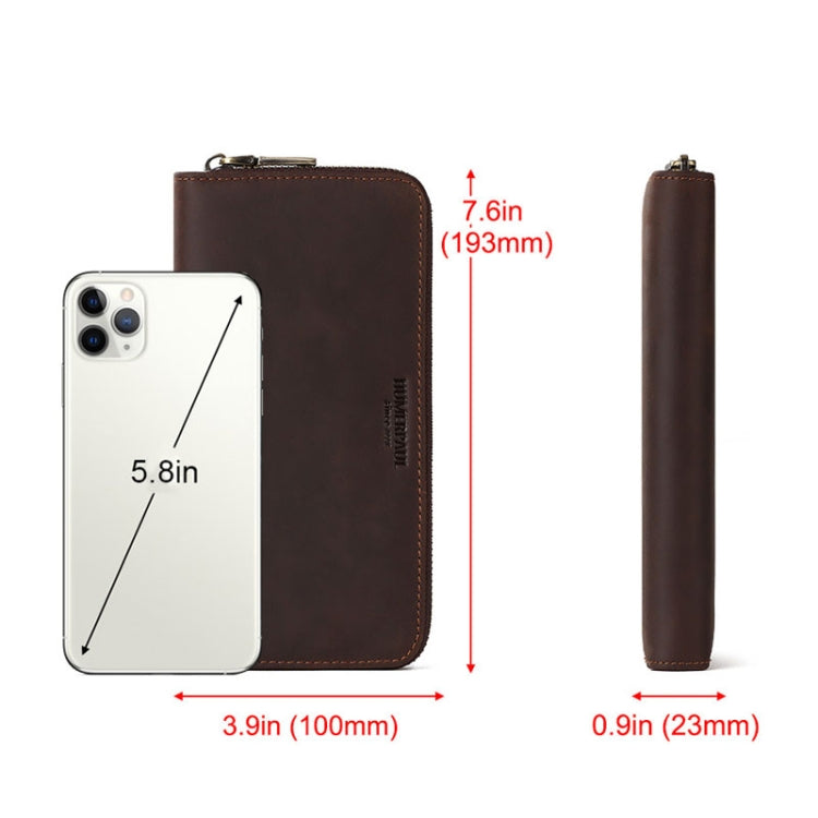 HUMERPAUL BP816 RFID Anti-Magnetic Men Long Wallet Business Retro Multi-Card Solt Handbag(Brown)