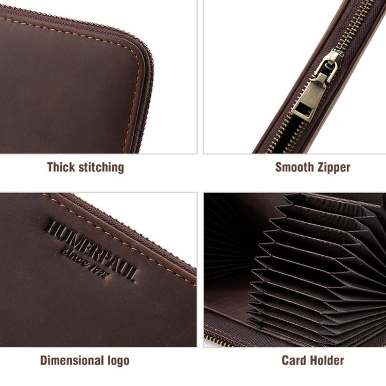 HUMERPAUL BP816 RFID Anti-Magnetic Men Long Wallet Business Retro Multi-Card Solt Handbag(Brown)
