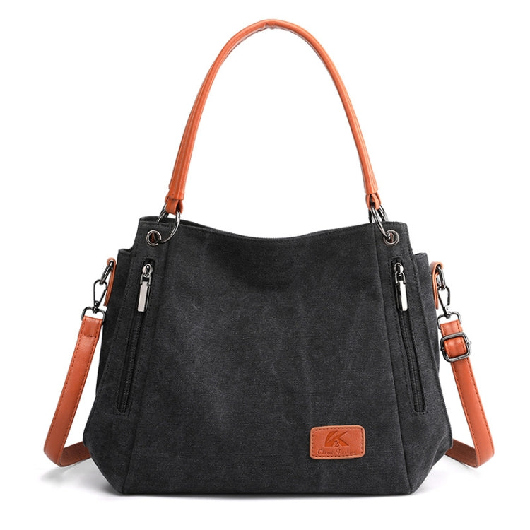 T-1983 Ladies Large Capacity Canvas Shoulder Bag(Black)