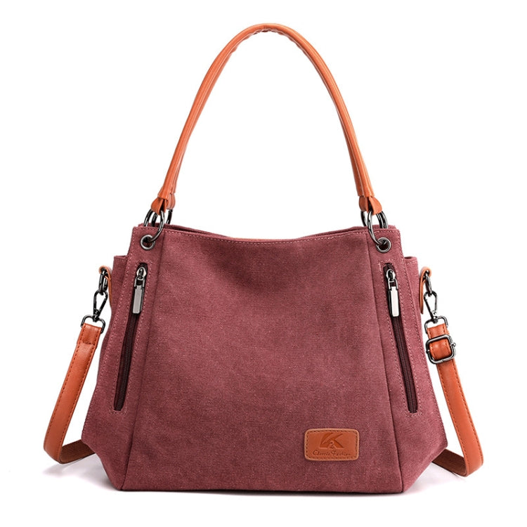 T-1983 Ladies Large Capacity Canvas Shoulder Bag(Purple Coffee)