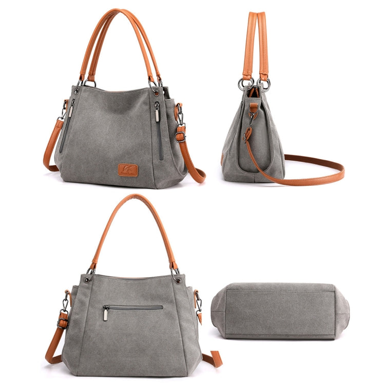 T-1983 Ladies Large Capacity Canvas Shoulder Bag(Brown)
