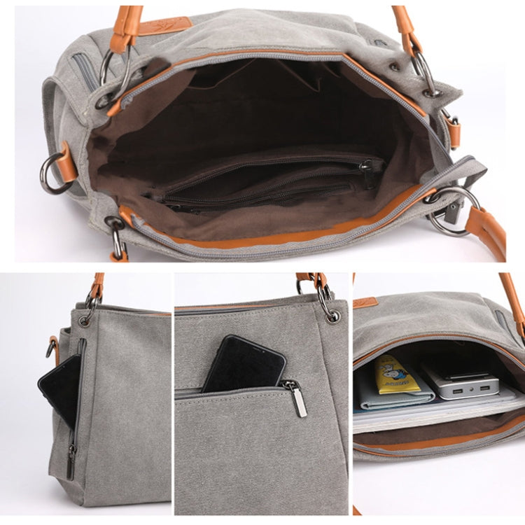 T-1983 Ladies Large Capacity Canvas Shoulder Bag(Brown)
