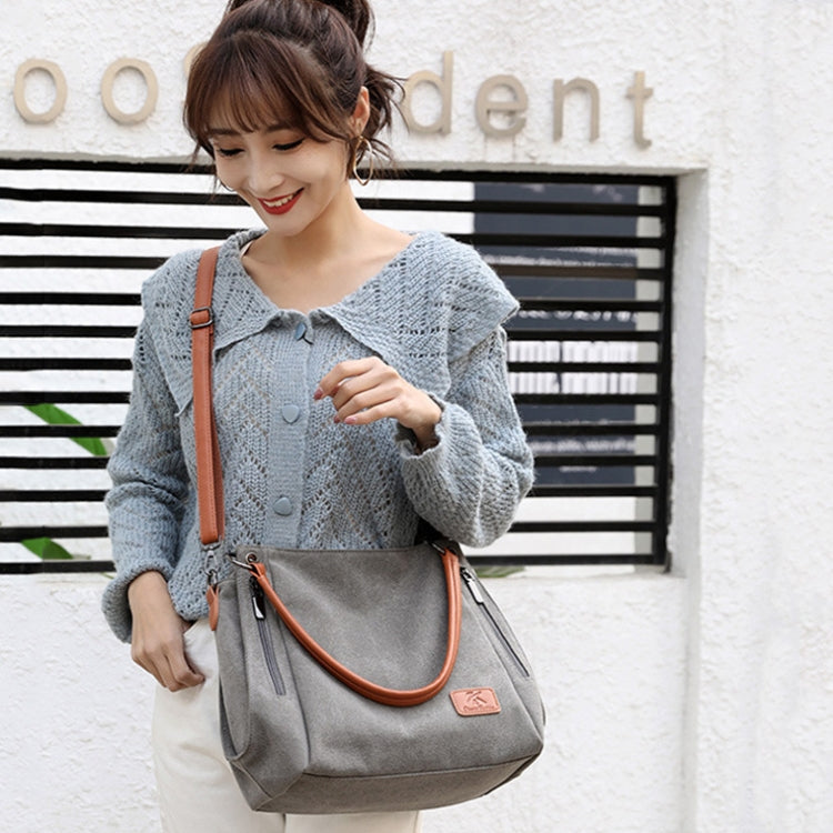 T-1983 Ladies Large Capacity Canvas Shoulder Bag(Grey)