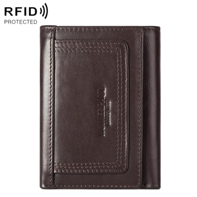 HUMERPAUL BP992 RFID Anti-Magnetic Multi-Card Position Zipper Coin Purse Leather Men Wallet(Dark Brown)