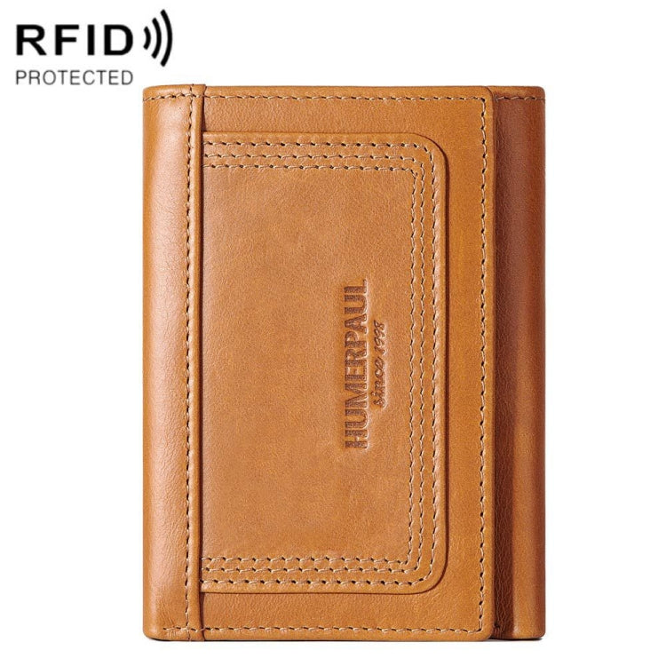 HUMERPAUL BP992 RFID Anti-Magnetic Multi-Card Position Zipper Coin Purse Leather Men Wallet(Brown)