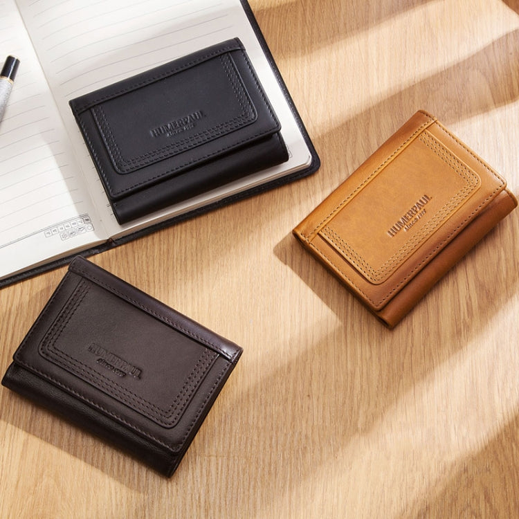 HUMERPAUL BP992 RFID Anti-Magnetic Multi-Card Position Zipper Coin Purse Leather Men Wallet(Dark Brown)