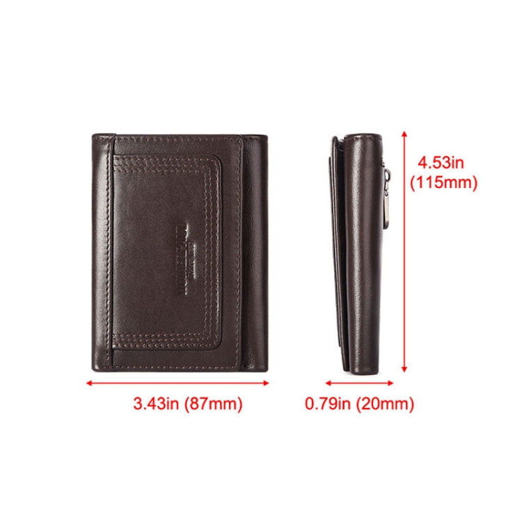 HUMERPAUL BP992 RFID Anti-Magnetic Multi-Card Position Zipper Coin Purse Leather Men Wallet(Brown)