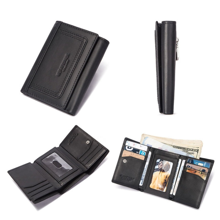 HUMERPAUL BP992 RFID Anti-Magnetic Multi-Card Position Zipper Coin Purse Leather Men Wallet(Dark Brown)