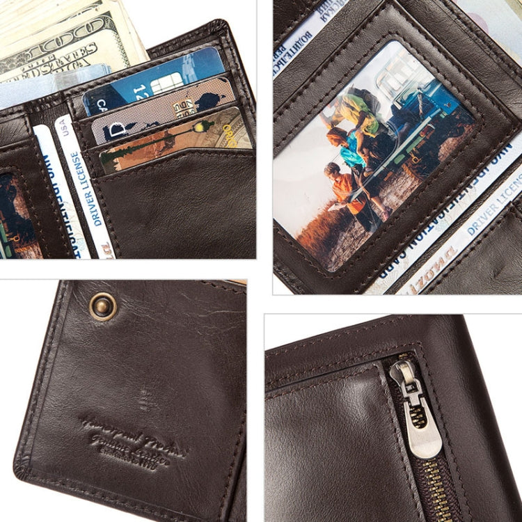 HUMERPAUL BP992 RFID Anti-Magnetic Multi-Card Position Zipper Coin Purse Leather Men Wallet(Brown)