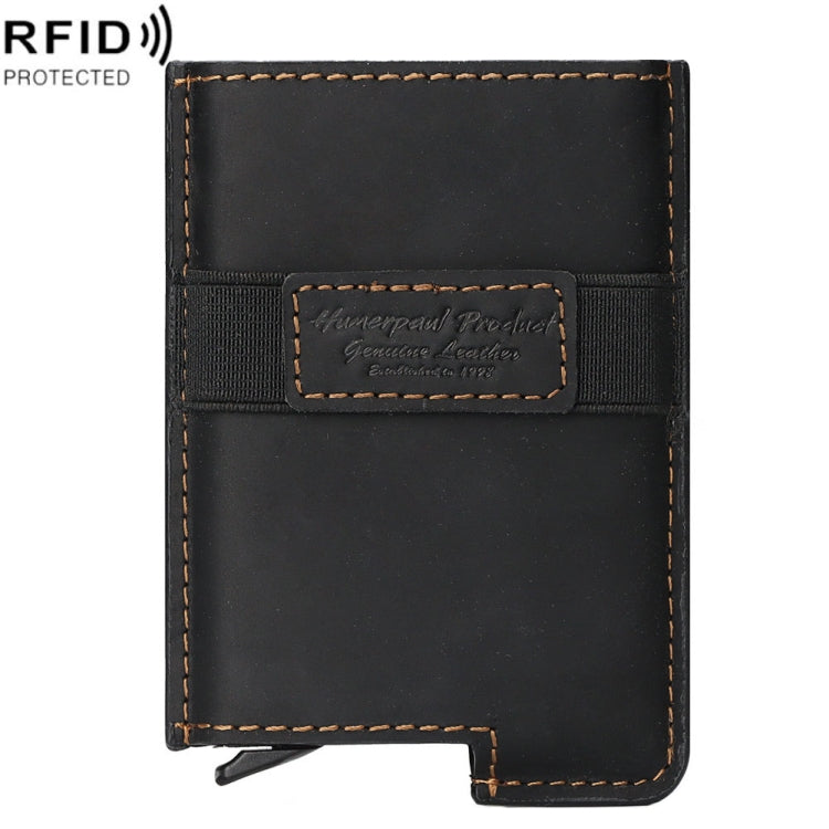 HUMERPAUL BP977 RFID Anti-Theft Card Box Leather Automatic Credit Card Set(Black)