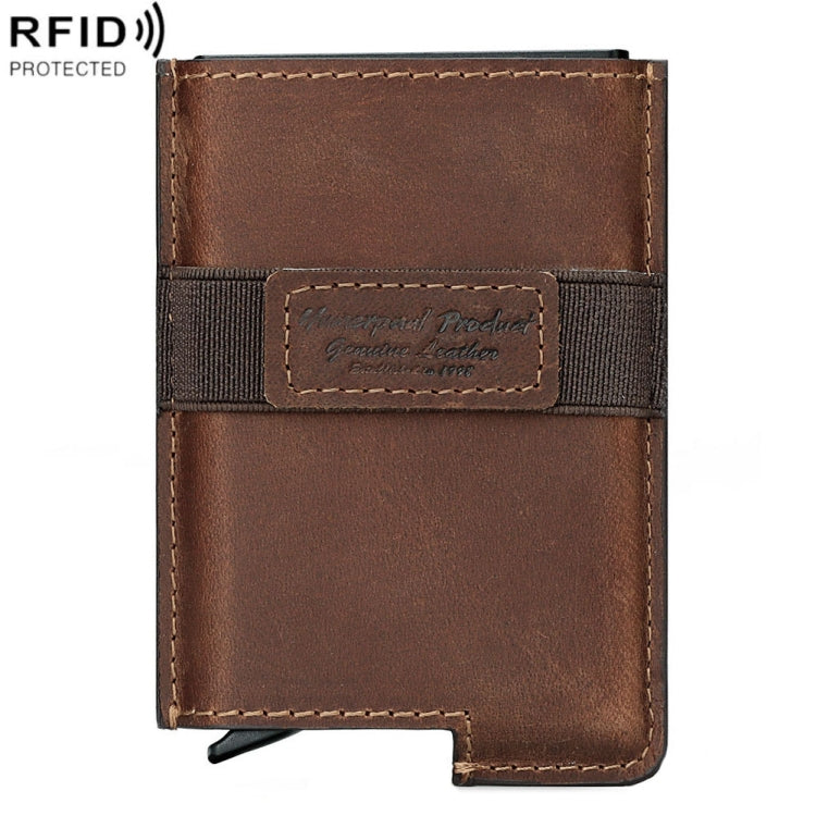 HUMERPAUL BP977 RFID Anti-Theft Card Box Leather Automatic Credit Card Set(Dark Brown)