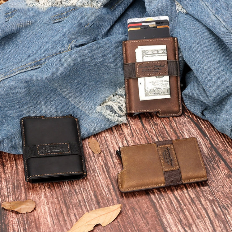 HUMERPAUL BP977 RFID Anti-Theft Card Box Leather Automatic Credit Card Set(Dark Brown)