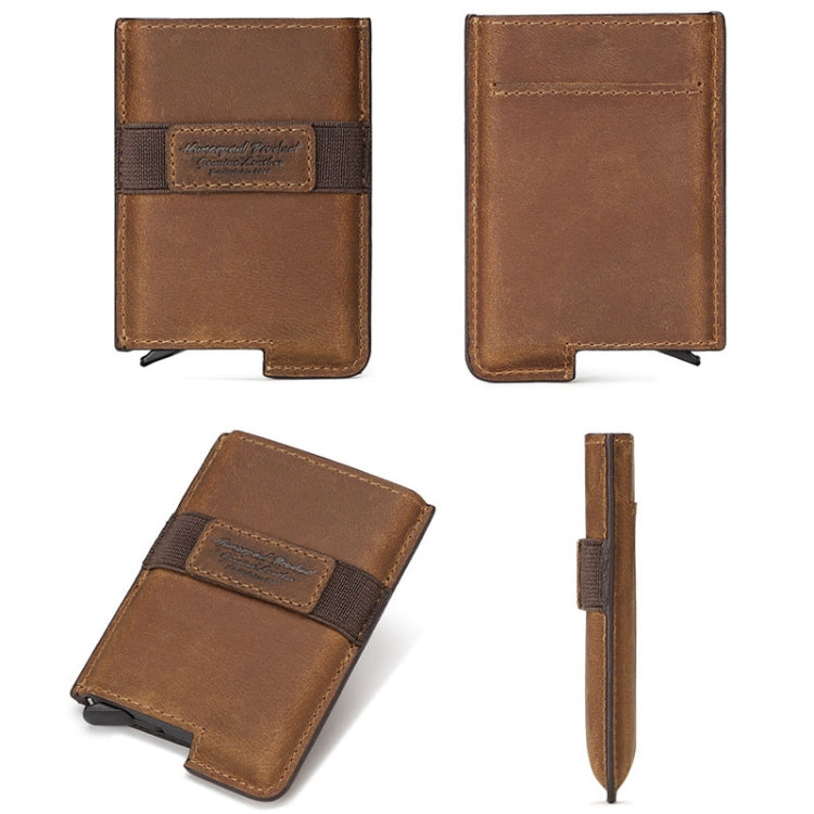 HUMERPAUL BP977 RFID Anti-Theft Card Box Leather Automatic Credit Card Set(Dark Brown)