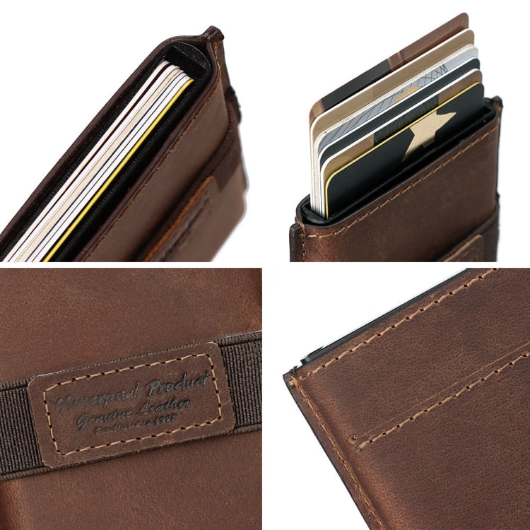HUMERPAUL BP977 RFID Anti-Theft Card Box Leather Automatic Credit Card Set(Dark Brown)