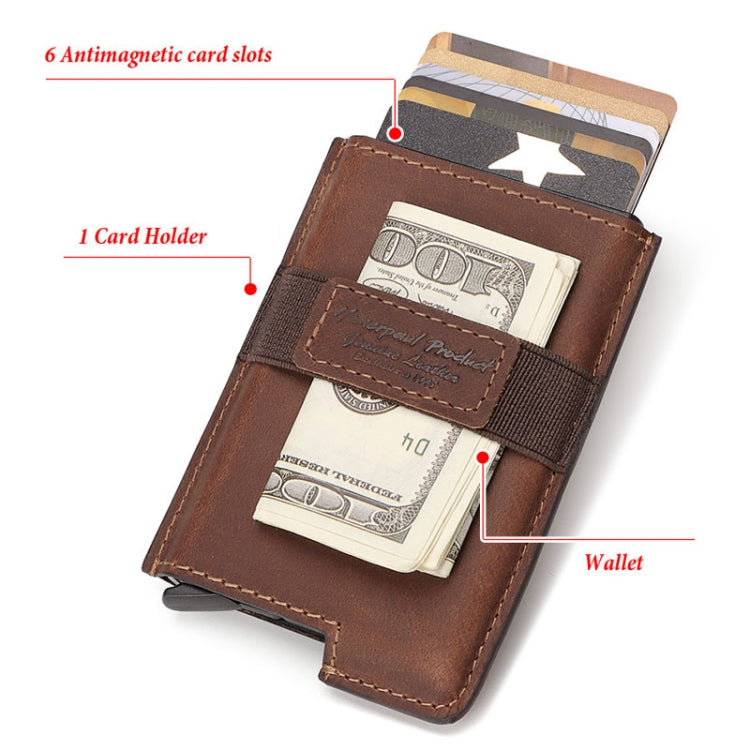HUMERPAUL BP977 RFID Anti-Theft Card Box Leather Automatic Credit Card Set(Dark Brown)