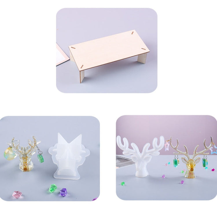 D617 DIY Drop Mold Deer Antler Ornament Silicon Mold(Large+Small+Wooden Bracket)
