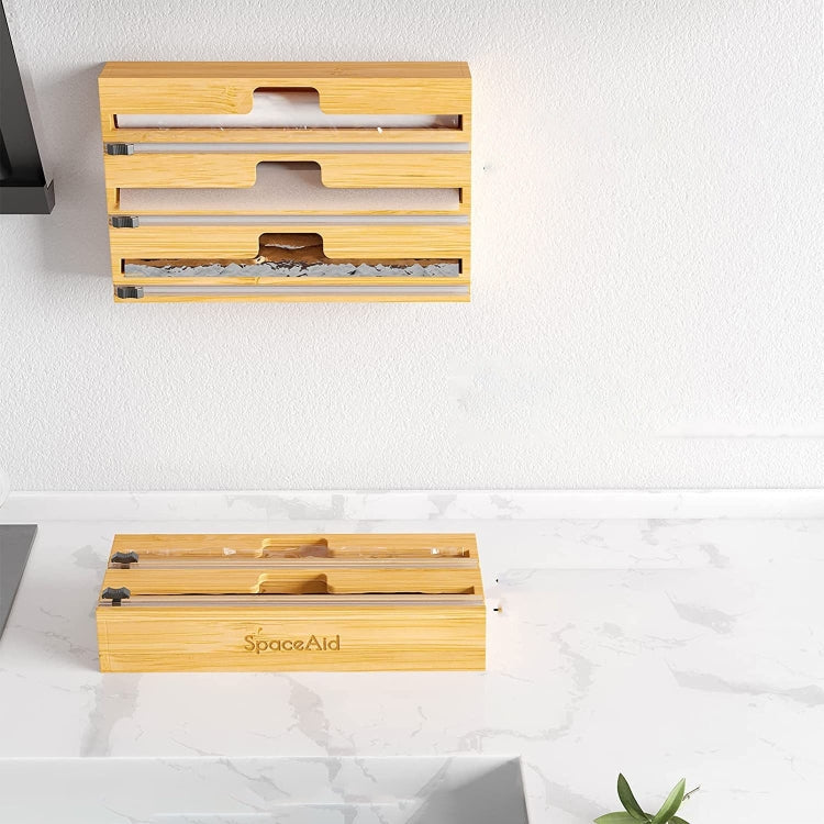 Aluminum Foil Wrap Dispenser Wood Storage Box for Kitchen Drawer,Style: Two Slots