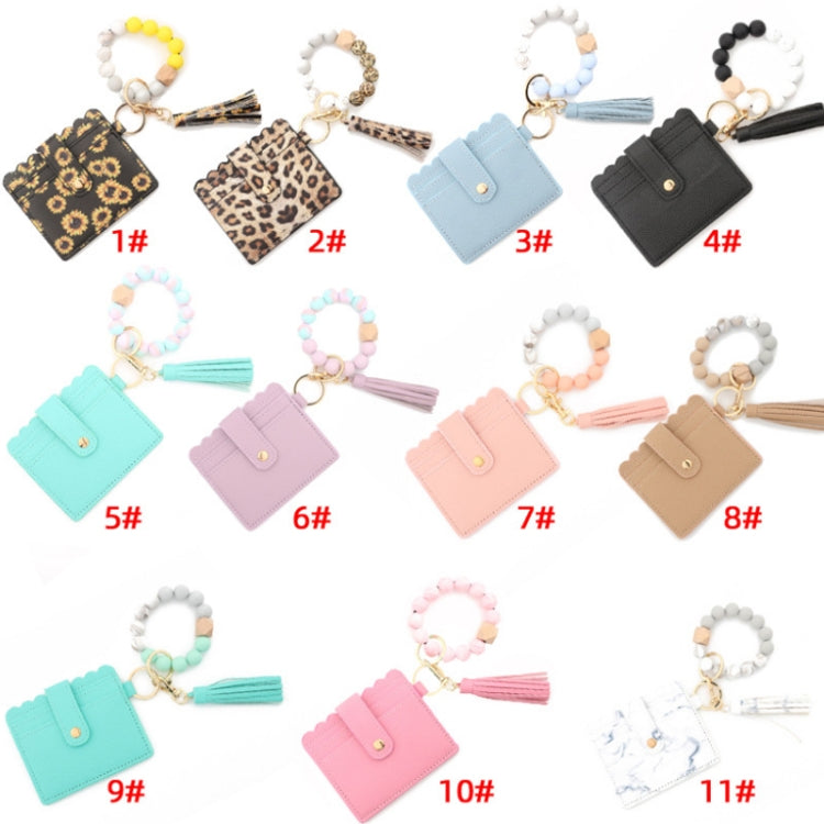 PU Tassel Silicone Bead Bracelet Wallet With Keychain, Color: Yellow Leopard Print