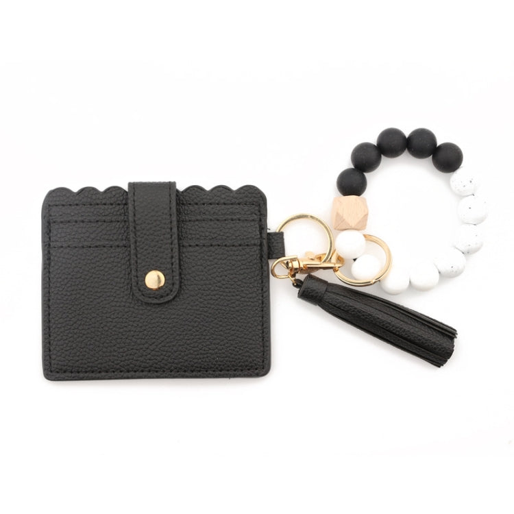 PU Tassel Silicone Bead Bracelet Wallet With Keychain, Color: Black