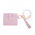 PU Tassel Silicone Bead Bracelet Wallet With Keychain, Color: Light Purple