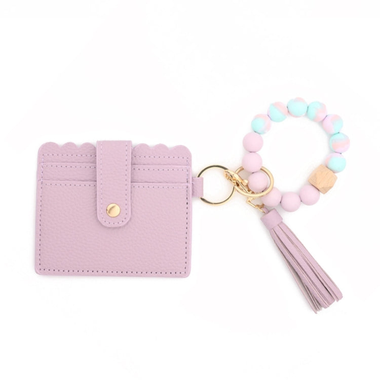 PU Tassel Silicone Bead Bracelet Wallet With Keychain, Color: Light Purple