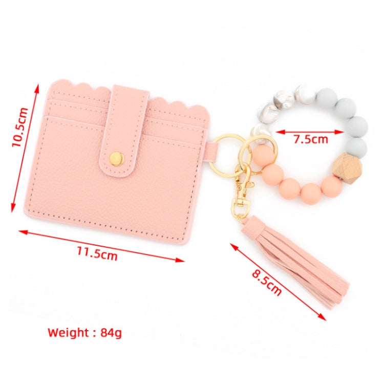 PU Tassel Silicone Bead Bracelet Wallet With Keychain, Color: Khaki