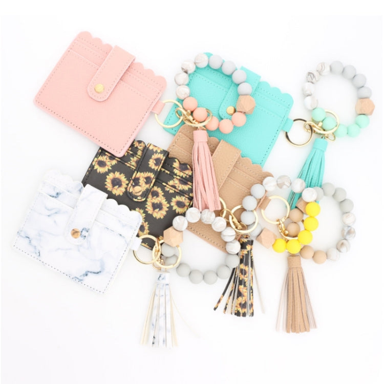 PU Tassel Silicone Bead Bracelet Wallet With Keychain, Color: Khaki