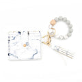 PU Tassel Silicone Bead Bracelet Wallet With Keychain, Color: Marble