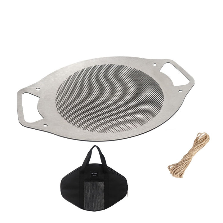 NOBANA Outdoor BBQ Pan Camping Stainless Steel Frying Pan, Style: BBQ Pan+Hemp Rope