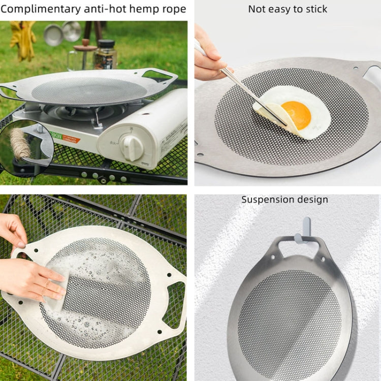 NOBANA Outdoor BBQ Pan Camping Stainless Steel Frying Pan, Style: BBQ Pan+BBQ Net+Hemp Rope