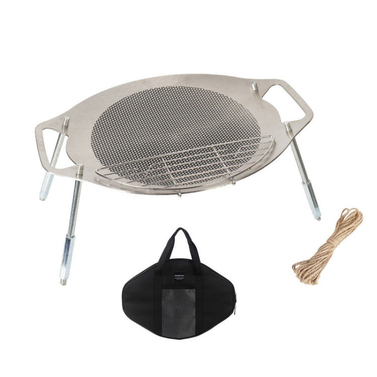 NOBANA Outdoor BBQ Pan Camping Stainless Steel Frying Pan, Style: BBQ Pan+Stand+BBQ Net+Hemp Rope