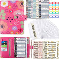 A6 PU Leather Color Printing Notebook Zipper Bag Loose-leaf Budget Binder(Flower-Rose Red)