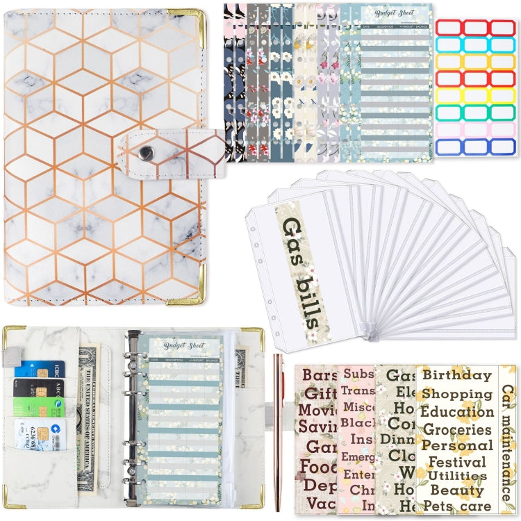 A6 PU Leather Color Printing Notebook Zipper Bag Loose-leaf Budget Binder(Phnom Penh Marbling)
