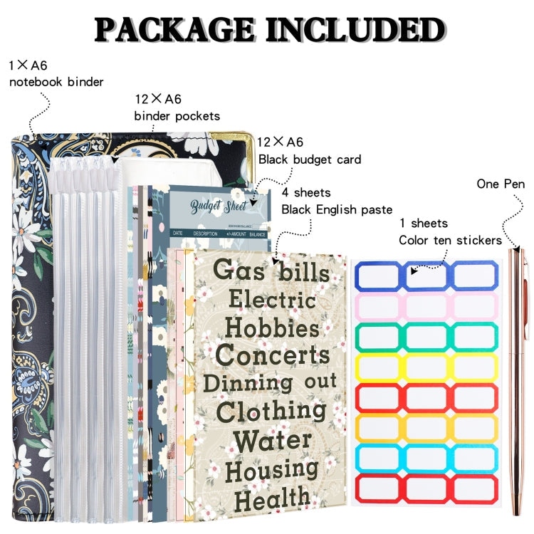 A6 PU Leather Color Printing Notebook Zipper Bag Loose-leaf Budget Binder(Leopard Proter-Brown)
