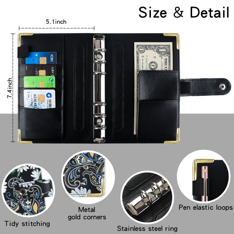 A6 PU Leather Color Printing Notebook Zipper Bag Loose-leaf Budget Binder(Phnom Penh Marbling)
