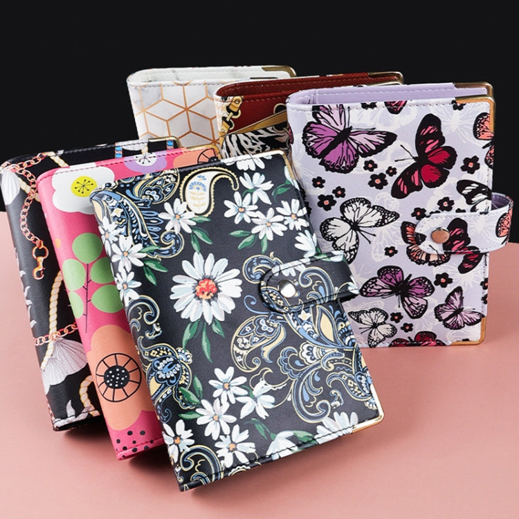 A6 PU Leather Color Printing Notebook Zipper Bag Loose-leaf Budget Binder(Leopard Proter-Brown)