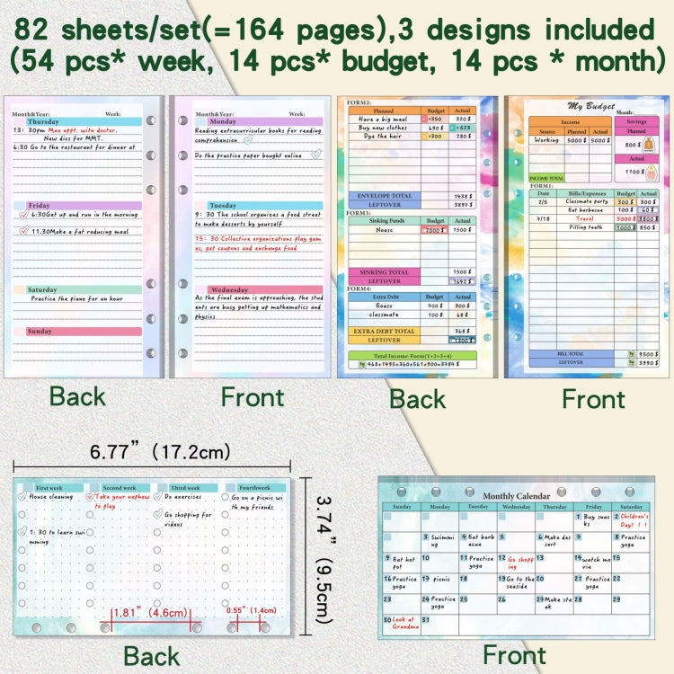 A6 Cash Budget Book Schedule Weekly Plan Monthly Plan Loose-leaf Notepad(White)