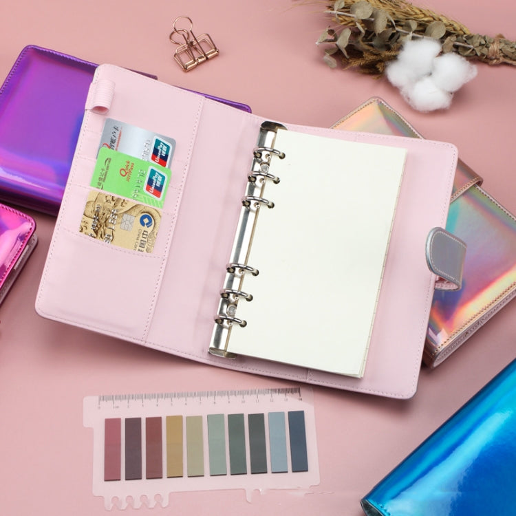 Laser Macaron Loose-leaf Notebook A6 Notepad Shell Without Inner Pages(Rose Red)