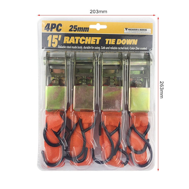 4PCS 15 Inch Tensioner Ratchet Strap Car Ratchet Thread Tensioner(Orange)