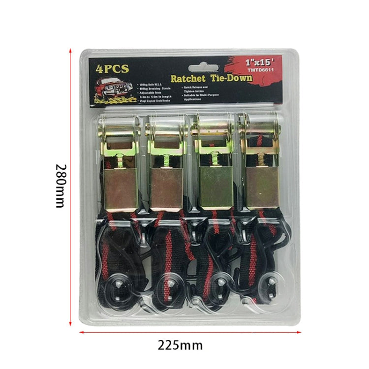 4PCS 15 Inch Tensioner Ratchet Strap Car Ratchet Thread Tensioner(Black)