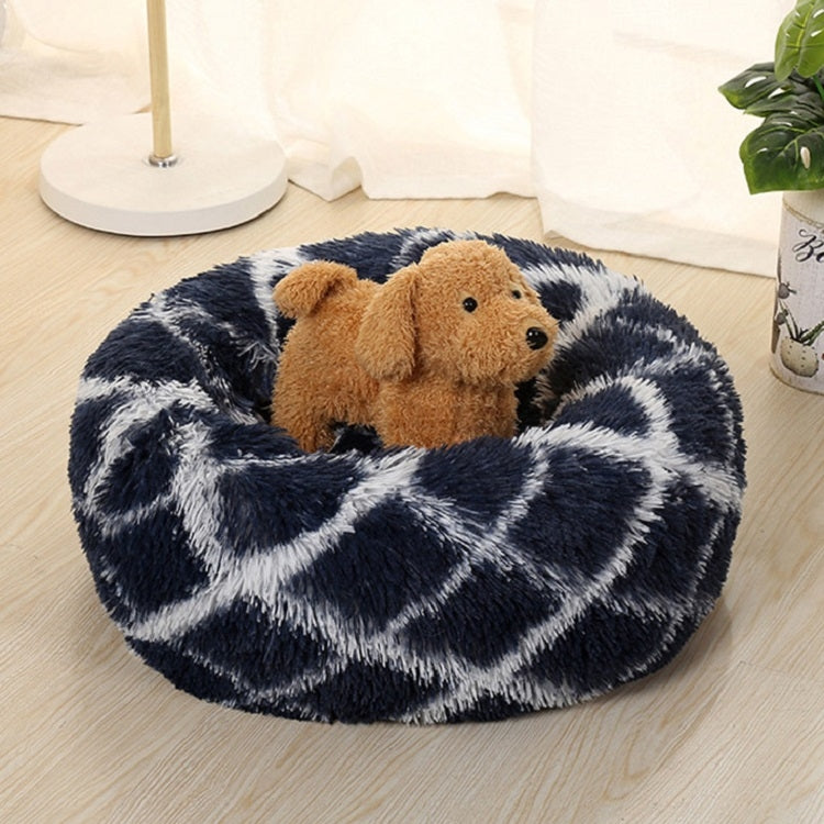 Long-haired Round Pet Kennel Warm Pet Bed, Specification: 50cm(Blue)