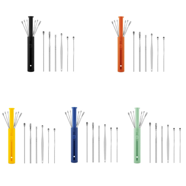 1 Pack Push-Pull Cylinder Storage Ear Scoop Set, Specification: 6 PCS/Set Black