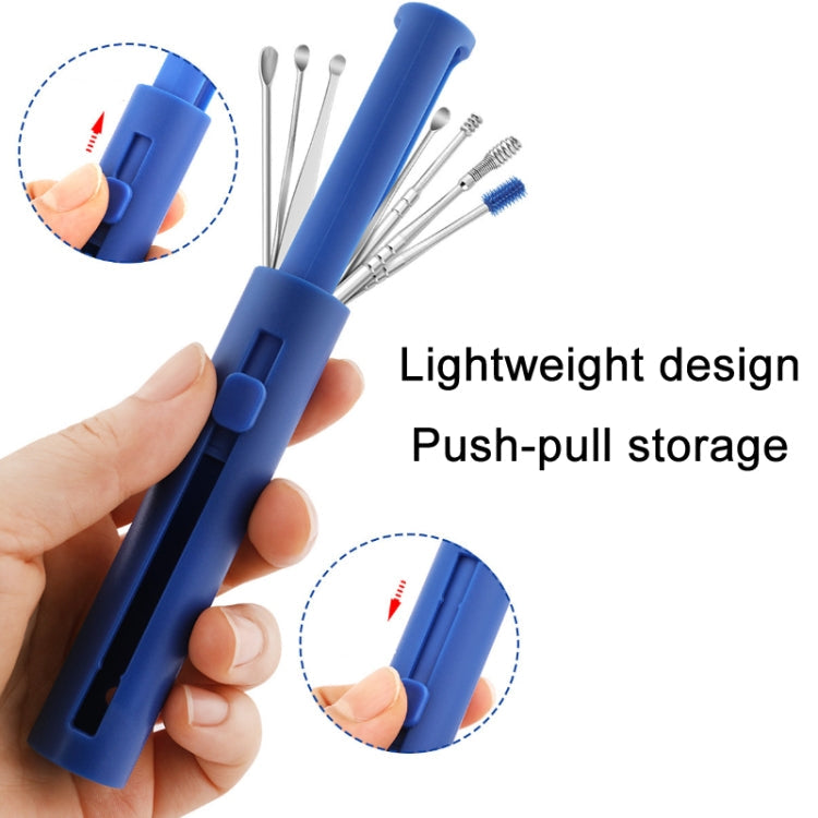 1 Pack Push-Pull Cylinder Storage Ear Scoop Set, Specification: 6 PCS/Set Black