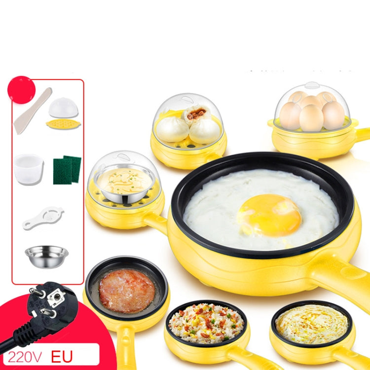 350W Electric Egg Omelette Cooker Frying Pan Steamer Cooker,EU Plug,Style: Pan+Wood Shovel Yellow