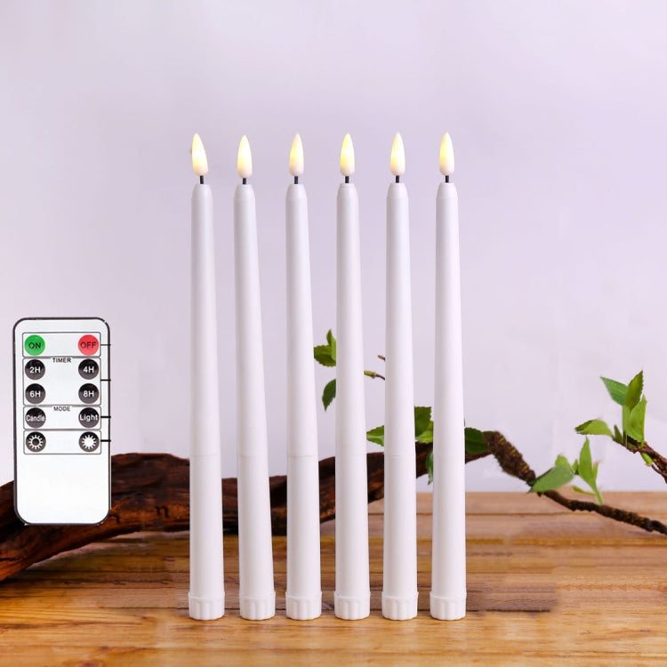 6 PCS B003 White Shell Long-rod Simulation Candle Light with Remote Control(Warm White Light)