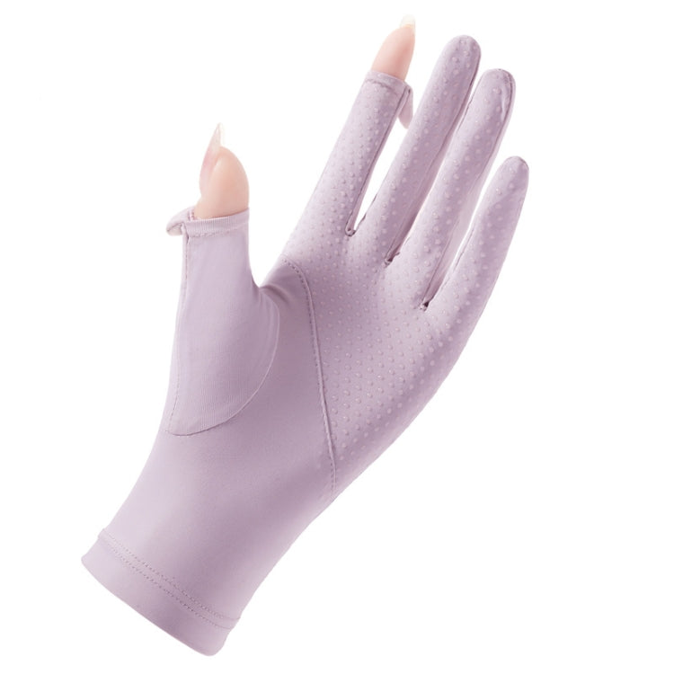 FSN02 1pair UV Resistant Ice Silk Breathable Cool Non-Slip Cycling Driving Thin Gloves Free Code(Purple Pink)